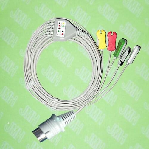 Compatible with 8pin Nihon Kohden ECG Machine the one-piece 5 lead cable and clip leadwire,IEC or AHA