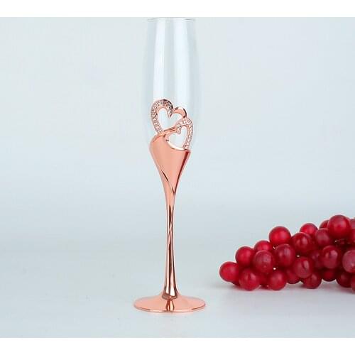 Wedding Glass Couple Crystal Goblets Diamond Dotted Heart Champagne Wine Glass Cup Valentines Day Romantic Table Decoration