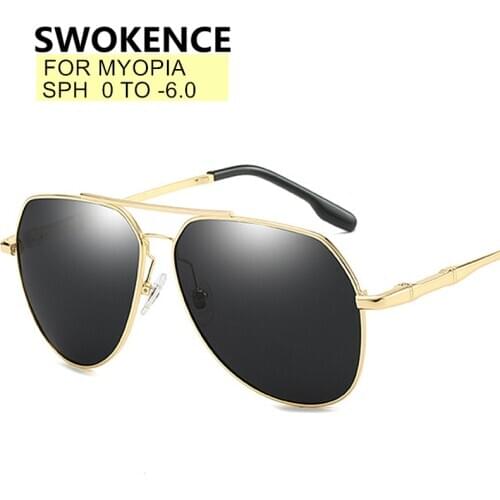 SWOKENCE SPH 0 to -6 UV400 or Polarized Optional Myopia Sunglasses Men Women Alloy Frame Shortsighted Prescription Glasses F004