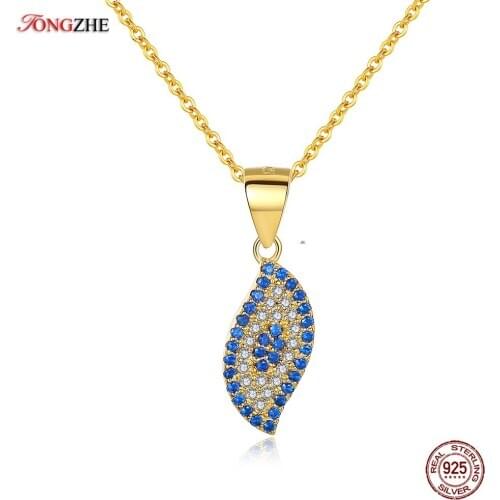 TONGZHE 2018 Fashion Long Necklaces Turkish Evil Eye 925 Sterling Silver Blue CZ Necklace Women Gold Jewelry Whoelesale