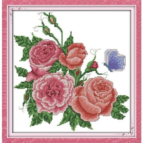 Everlasting Love Roses Peony Chinese Cross Stitch Kits Ecological Cotton Stamped Printed 11CT 14CT DIY Gift Christmas Decoration