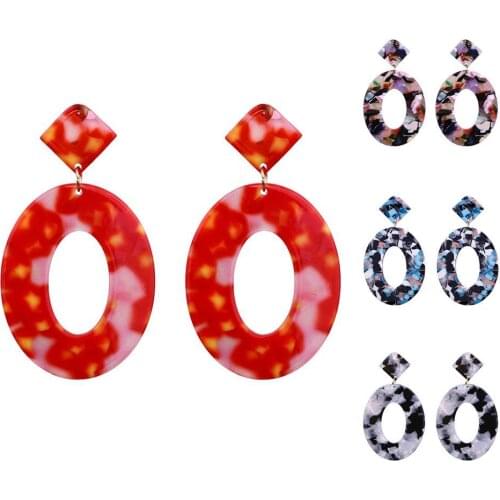 Vintage Women Acrylic Acetate Earrings Hollow Oval Rhombus Geometric Dangle Ear Stud Earrings For Girl Party Jewelry Gift