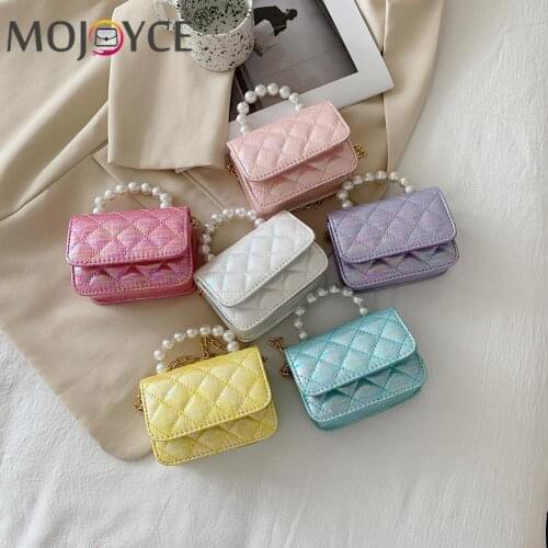 Elegant Lattice Pattern Shoulder Messenge Bags Ladies Portable Pearl Chain Flap Bag Women PU Leather Crossbody Handbags