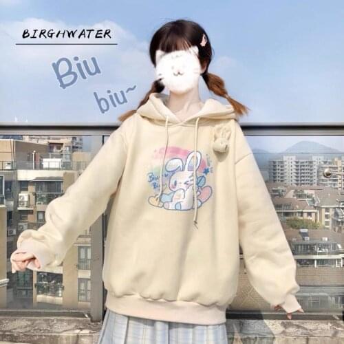 Kawaii Anime Hoodie Autumn Fashion 2020 Rabbit Print Women Hoodies Cute Long Sleeve Loose Oversized Pullover Women