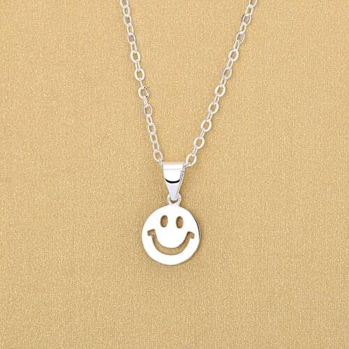 925 Sterling Silver Round Smile Face Pendant Necklaces For Women New Fresh Elegant Female Collar Necklaces