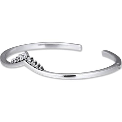 Tiara Wishbone Open Bangle Argent 925 Sterling Silver Clear CZ Cuff Bangles Bracelets for Women Jewelry Making 2020 New
