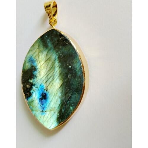 1Pcs Natural Blue Flash Labradorite Pendant Semi Precious Stone Penadnt,Eye Shape Labradorite Stone Bead Pendant 26x38mm