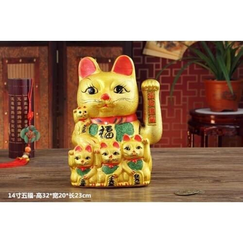 14 inch Ceramic electric fortune cat out golden five fortune cat shake hands opening gifts lucky Piggy bank bstatue home wedding