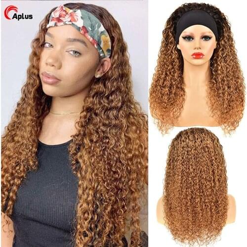 1B 30 Afro Kinky Curly Headband Wig Human Hair For Black Wome1B Burgundy Curly Headband Scarf Wig Wet Wavy Wig Human Hair 180