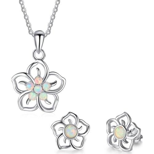 2021 Fashion Jewelry New Silver Chain Crystal Hollow Flower Necklace Earrings Set Collares Para Mujer Choker Necklaces For Women