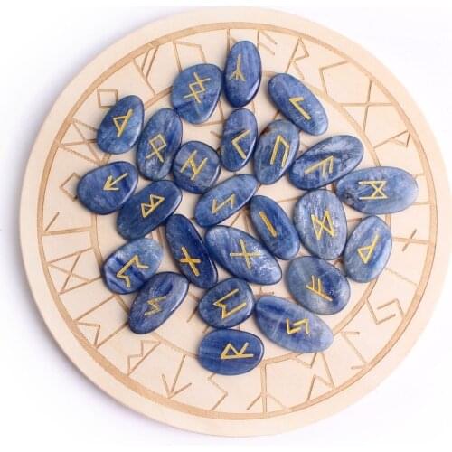 25pcs Natural Blue Kyanite Runes Quartz Crystal Rune Stones Divination Tools Fortune-telling Healing Gift Decor