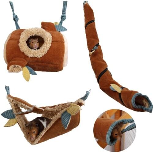3PCS/Set Small Pet Cage Set Mini New Born Animal House Hamster Hammock Nest Hanging Fleece Bed Tunnel Sugar Glider Guinea Pig