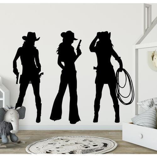 Large 3pcs Cowboy Girl Horse Wall Sticker Girl Room Nursery Retro America Cowgirl Beauty Wall Decal Bedroom Vinyl Home Decor