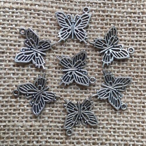 36 Pcs/lot 20x19mm Butterfly Charms for Jewelry Making Antique Silver Plated Pendant for DIY Necklaces Bracelets Earrings A085