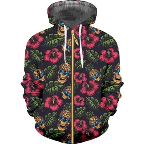 3d Print Hooded Zipper Sweatshirts Skull Pineapple Leaf Funny Gothic Streetwear Suitable Casual Plus Size 6XL Zipper Sweatshirts