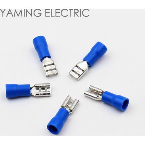 50pcs/bag Blue 10A 4.8mm Wire connector Plug spring Terminal Insulation terminator cold pressing terminal 1.5-2.5mm2