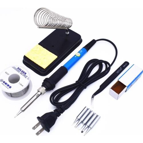 60W 110V US Plug Electric Soldering Iron Kit Adjustable Temperature Pen Welding Gun Tool Set with 5 Tips Iron Stand Solder Wire