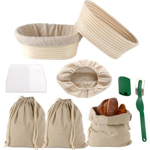 8 inch 2pcs Handmade Rattan Oval Bread Proofing Baskets Sourdough Fermentation Bannetons Proving Basket Bread Baking Mould Mold