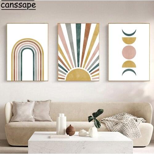 Abstract Wall Poster Sun Moon Canvas Painting Modern Mid Century Art Print Rainbow Paintings Boho Posters Home Decoration