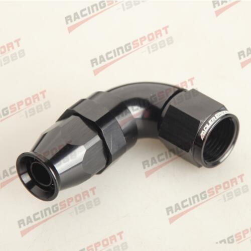 AN8 8AN AN-8 90 DEGREE REUSABLE SWIVEL PTFE HOSE END FITTING FULL FLOW BLACK