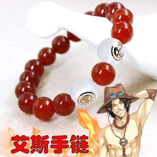 Anime ONE PIECE Portgas·D· Ace Fashion Retro Red Agate Bracelet Chain Wristband Props Cosplay Jewelry Xmas Birthday Gifts