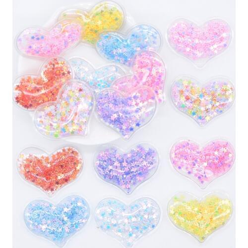 32Pcs 38*30mm Bling Heart Transparent Plastic Filling Sequin Appliques for DIY Headwear Hair Clips Bow Accessories Patches L06