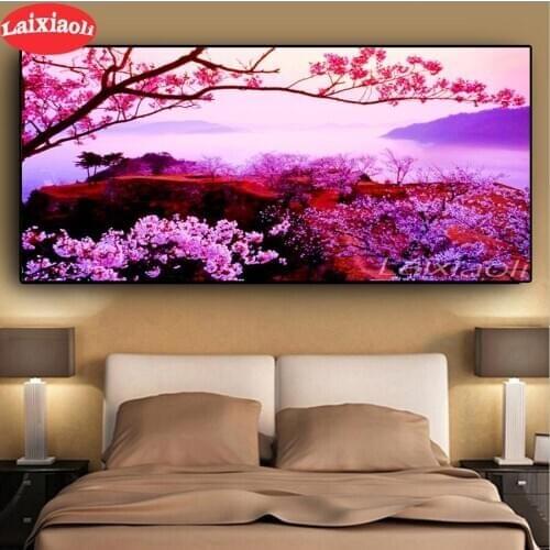 Large Diy Diamond Painting pink tree landscape Full square round drill 5d Diamond Embroidery mosaic romantic art Cherry blossoms