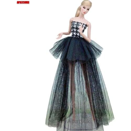 Black Houndstooth Fashion Doll Dress For Barbie Clothes Outfits Multi-layer Wedding Dresses 1/6 BJD Dolls Accessories