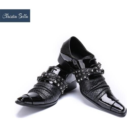 Christia Bella Handmade Buckle Strap Oxfords Monk Shoes Men Formal Business Dress Shoes Mens Flats Plus Size Leather Men Shoes
