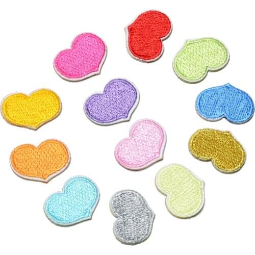 Colored Heart Shaped Embroidery Patches Self-adhesive Cartoon Love Stickers No Ironing Cute Stick-on Appliques for Clothing Bags