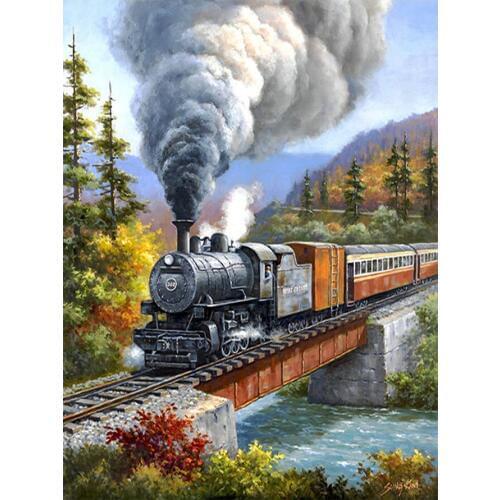Countryside Steam Locomotive Diamond Painting Train Scenic Round Full Drill Nouveaute DIY Mosaic Embroidery 5D Cross Stitch Gift