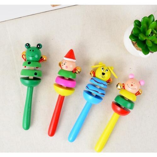 Baby Rattle Ring Wooden Handbell Baby Toys Musical Instruments 0-12 Months Colorful Music Education Wooden Toy