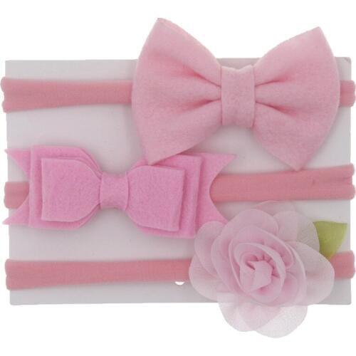 2019 Kids Flower Felt Bowls Hair accessories Ribbon children Baby High Elasticity Nylon Headband Suit 3pcs/lot