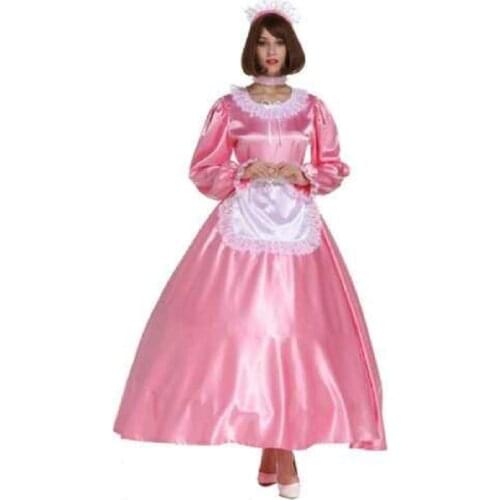 Girl Maid Lockable Satin Long Dress Cosplay Costume Tailor-made
