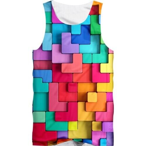 IFPD EU/US Size New Harajuku Mens Casual Tank Top Cool Print Colored Square Puzzle 3D Vest Mans Fit Sleeveless Tee Plus Size