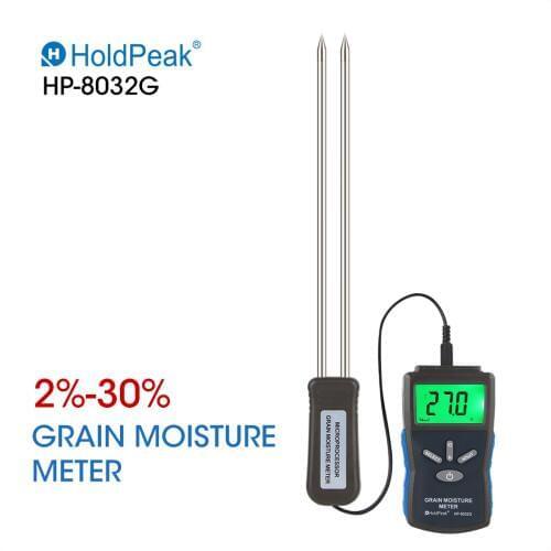 HoldPeak Grain Moisture Meter Digital Portable Grain Wheat Rice Corn Moisture Meter 2~30% Humidity Tester Timber Damp Detector