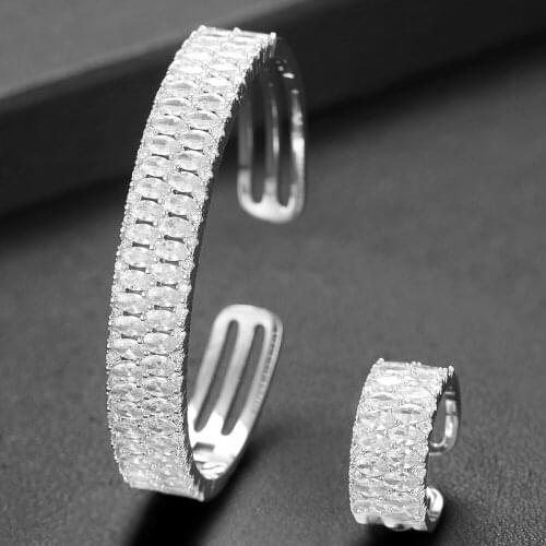 KellyBola Indian African Nigerian Korean Bridal Open Bangle Ring Sets for Women Wedding Dubai Wedding Party Bangle Ring Sets