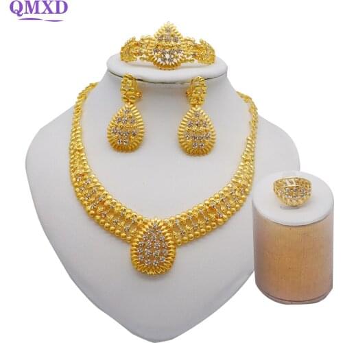 Dubai Gold Color Jewelry Sets For Women Dubai African Jewelry Set Bride Earrings Rings Nigerian Wedding Jewelery Set