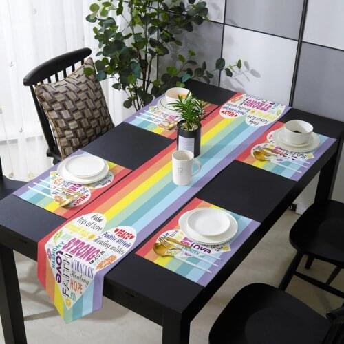 Cure Text Rainbow Stripes Warm Hugs Table Runner Holiday Kitchen Dining Table Runners Place Mats Set for Home Party Decor