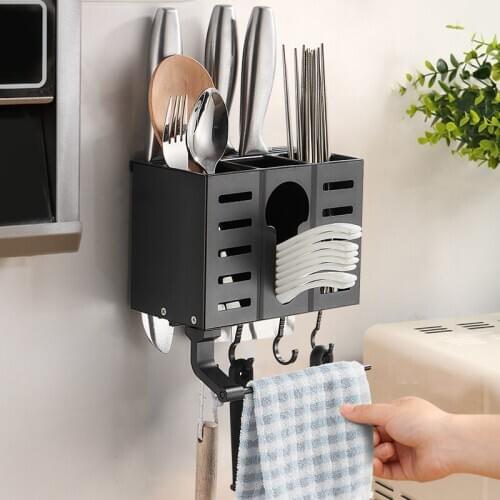 Multifunctional kitchen knife and fork shelf Wall mounted kitchen storage rack Kitchen supplies Spoon storage box