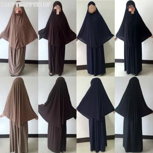 2PCS Prayer Clothes Womens Muslim Islamic Abaya Robe Long Hijab Tops Big Shawls And Skirts Ramadan Burqa Dress Arab Modest