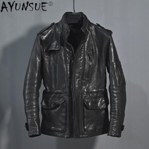 AYUNSUE High Quality Real Leather Jacket Men Spring Autumn 100% Sheepskin Coat Vintage Mens Jackets and Coats 2020 Slim Fit
