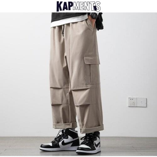 KAPMENTS Men Wide Leg Cargo Sweat Causal Pants 2021 Mens Japanese Streetwear Harajuku Vintage Joggers Male Kpop Baggy Sweatpants