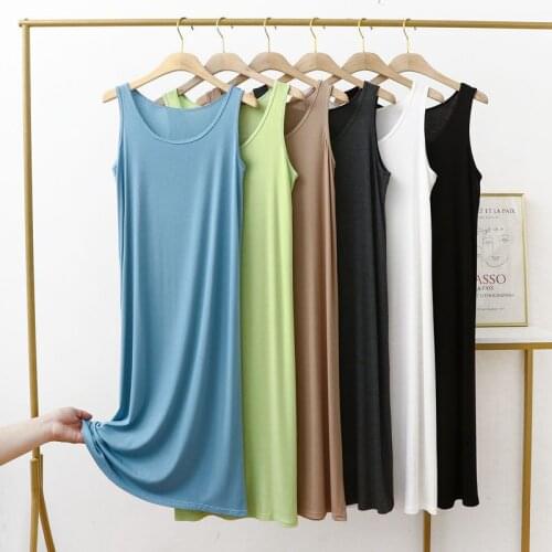 Casual Sleep Dress Modal Sleepwear Solid Nightie Nightgown Women Night Dress Intimate Lingerie Nightwear Sleeveless Bath Gown