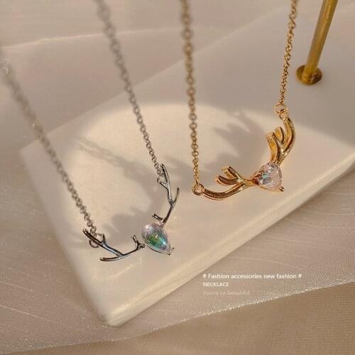 2021 new trendy deer with you necklace gift small fresh ins wind clavicle chain net red zircon female pendant