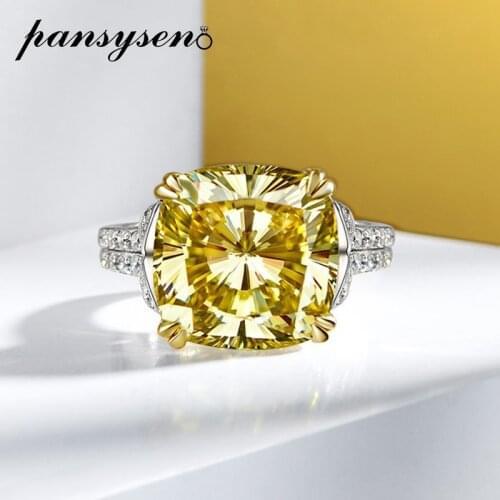 PANSYSEN 925 Sterling Silver Simulated Moissanite Citrine Gemstone Wedding Engagement Diamond Ring Fine Jewelry Gift Wholesale