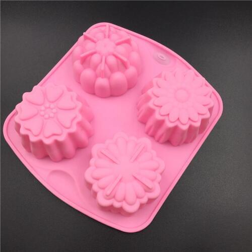 PEIPINGKE 4 even pudding Jelly Mooncake Mold handmade soap molds flower silicone cake mold heat resistant