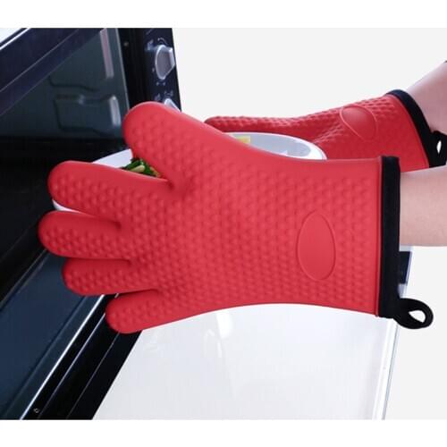 Thick Silicone Gloves Heat-resistant Microwave Oven Gloves Non-slip Heat Proof Oven Mitts BBQ Baking Cooking Glove Kitchen Tools