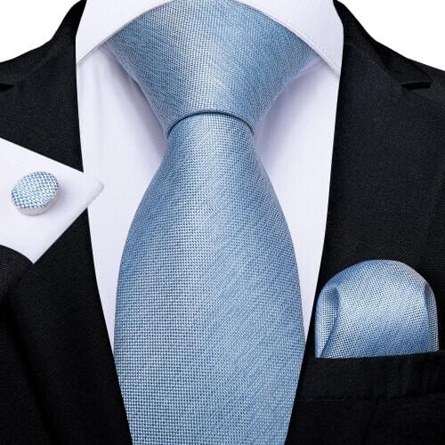 Gift Men Tie Blue Solid Silk Wedding Tie For Men DiBanGu Design Hanky Cufflink Quality Men Tie Set Fashion Dropshipping