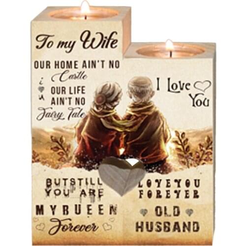 Heart-shaped Craft Wooden Candlestick Shelf Valentines Day Family Decor Gift Couple Candle Holder Stand Girlfriend Anniversary